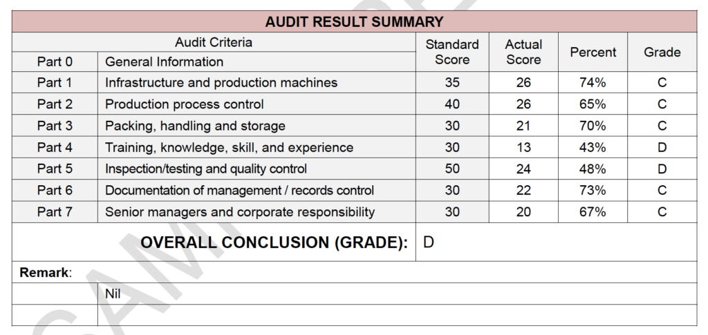 Factory Audit Sample Report